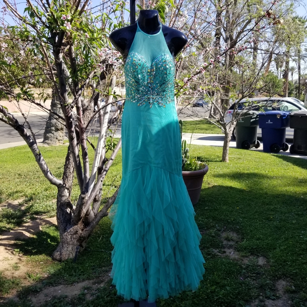 Mermaid Teal Evening Gown